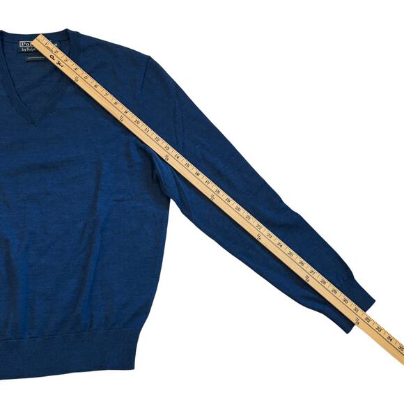 Vtg Polo Ralph Lauren Sweater Mens Med Blue V Neck Merino Wool Long Sleeve *FLAW - Picture 8 of 10
